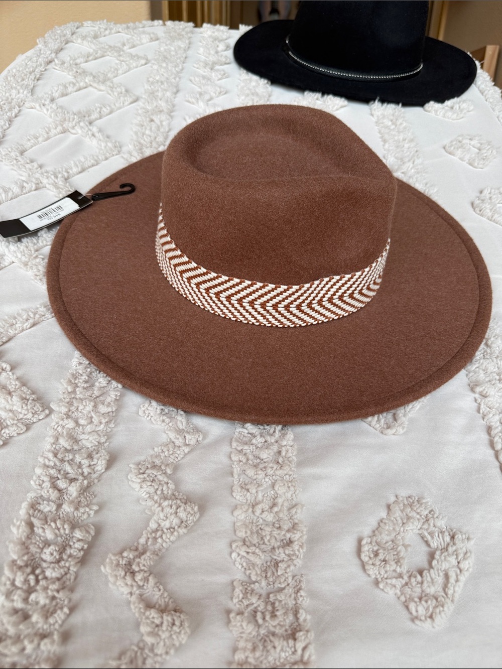 Women’s Wide-Brim Brown Felt Fedora Hat with Braid Trim